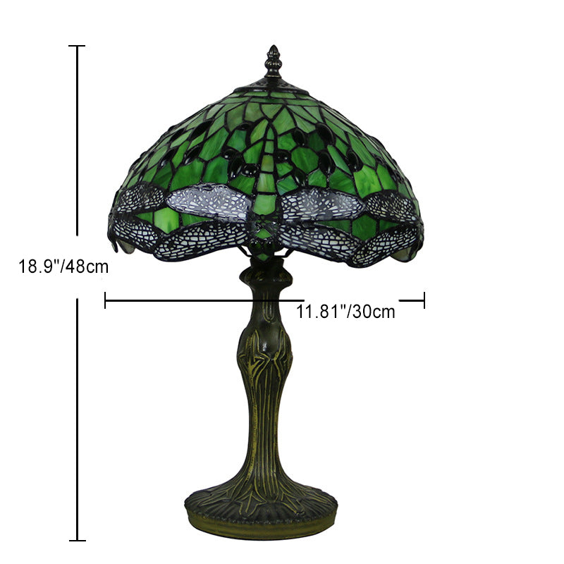 Traditional Tiffany Dragonfly Stained Glass Resin Base 1-Light Table Lamp For Home Office