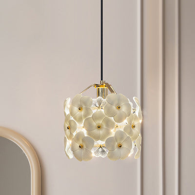 Traditional French Flower Petal Round Crystal Hardware 1-Light Pendant Light For Bedroom