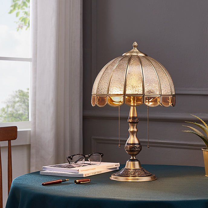 Contemporary Luxury Copper Frosted Glass Dome 2-Light Table Lamp For Living Room