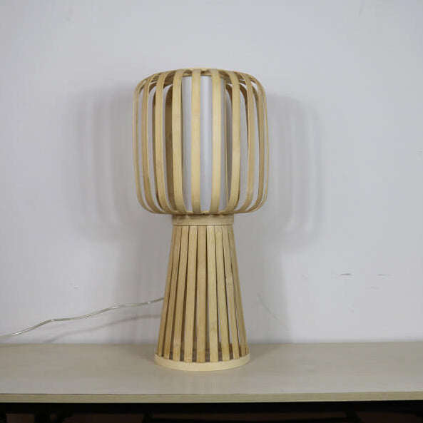 Traditional Farmhouse Bamboo Weaving Imitation Parchment Cylinder 1-Light Table Lamp For Bedroom