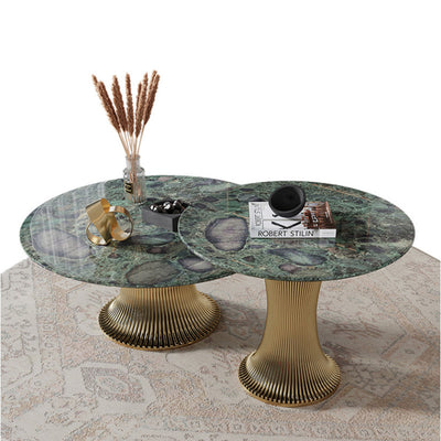 Contemporary Luxury Round Column Marble Stainless Steel Coffee Table Set For Living Room