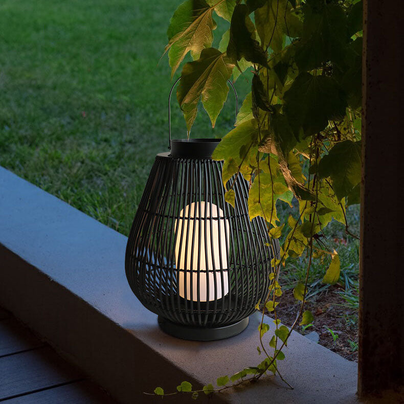 Modern Outdoor Rattan Woven Cage Shaped 1-Light Outdoor Landscape Light