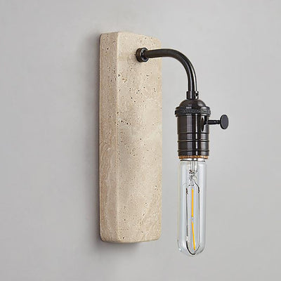 Contemporary Retro Travertine Brass Round 1-Light Wall Sconce Lamp For Bedroom