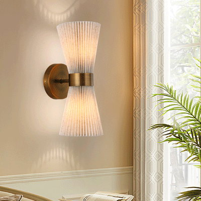 Modern Minimalist Column Fabric Copper 2-Light Wall Sconce Lamp For Living Room