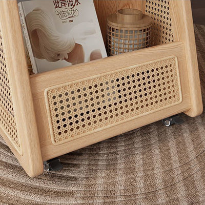 Contemporary Retro Solid Wood Movable Multifunctional Storage End Table 3-Tier For Living Room