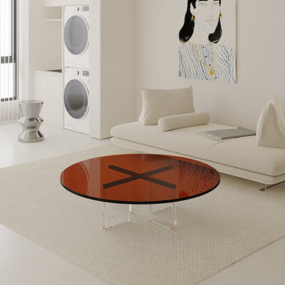 Modern Minimalist Cross Base Acrylic Coffee Table For Living Room