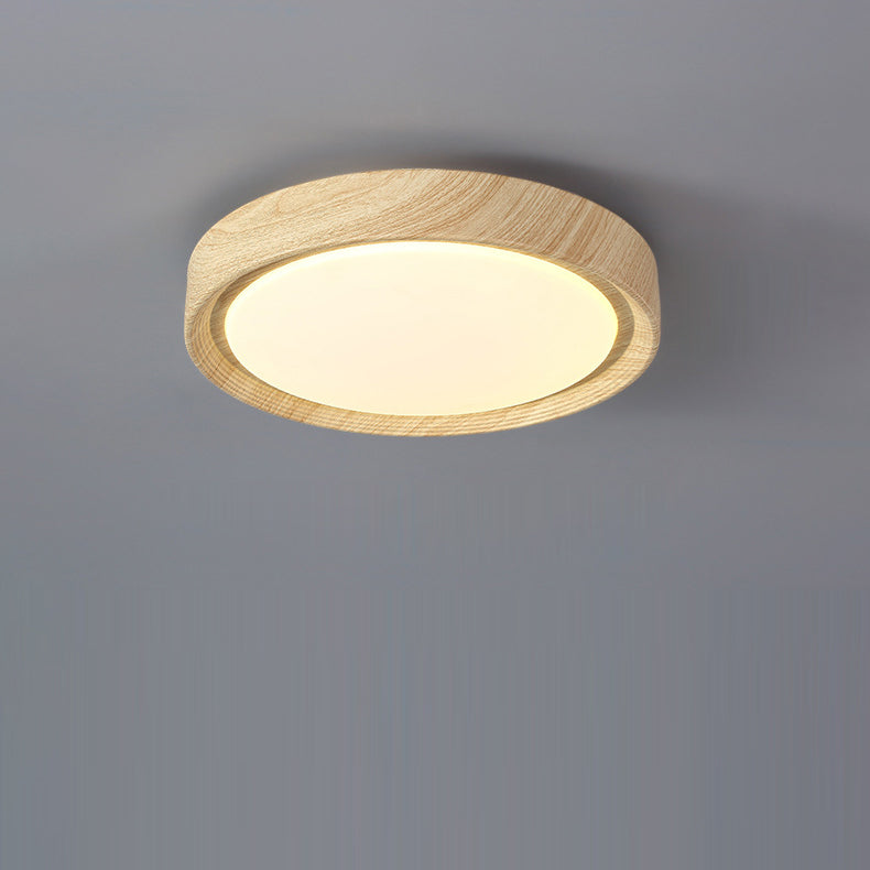 Contemporary Simplicity Round Wood Grain Acrylic LED Flush Mount Ceiling Light For Bedroom