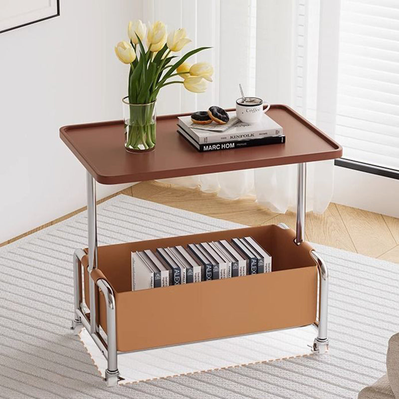 Modern Simplicity Tray Top Leather Storage Movable End Table 2-Tier For Living Room