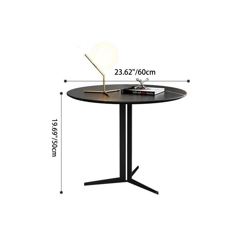 Modern Luxury Round Rock Slab Carbon Steel Coffee Table For Living Room