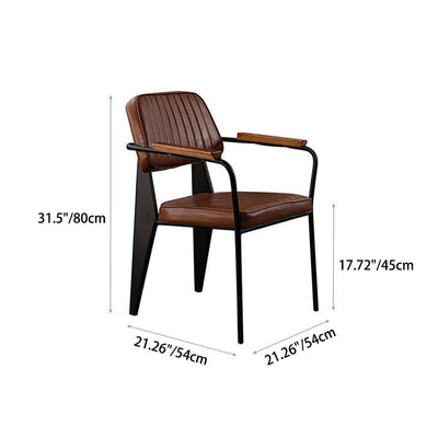 Contemporary Industrial Leather Metal Sponge Wood Square Vertical Stripe Dining Chair Backrest Armrest For Dining Room