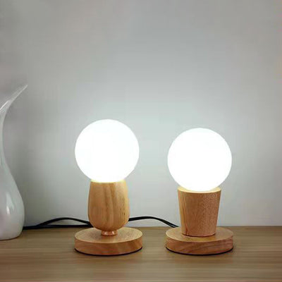 Contemporary Scandinavian Orb Glass Wood 1-Light Table Lamp For Bedroom