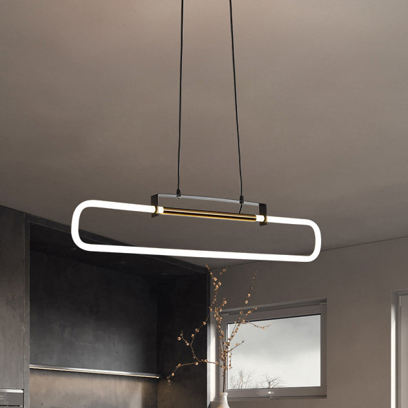 Modern Minimalist Iron Acrylic Rectangular Strip LED Island Light Chandeliers For Dining Room