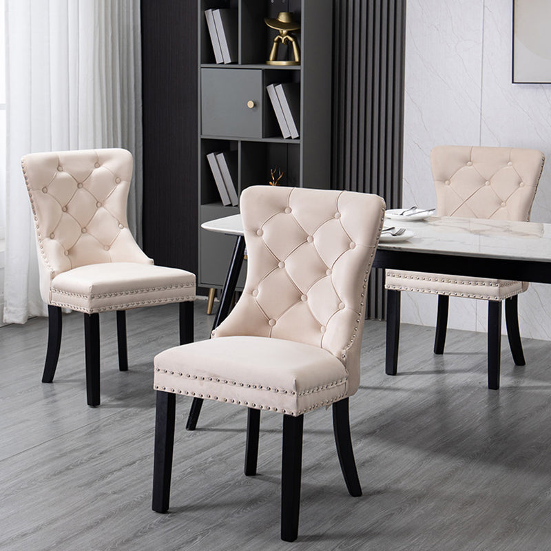 Traditional European Fabric Upholstered Square Dining Chair Tufted Backrest For Dining Room