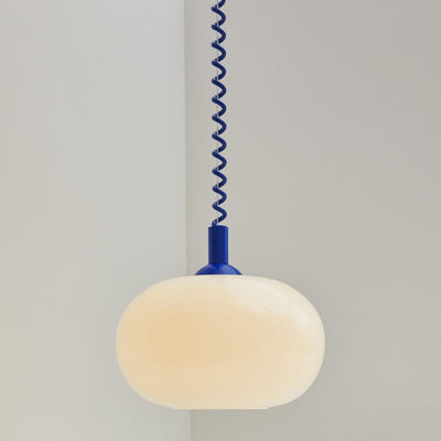 Modern Simple Cream White Round Glass Lift 1-Light Pendant Light