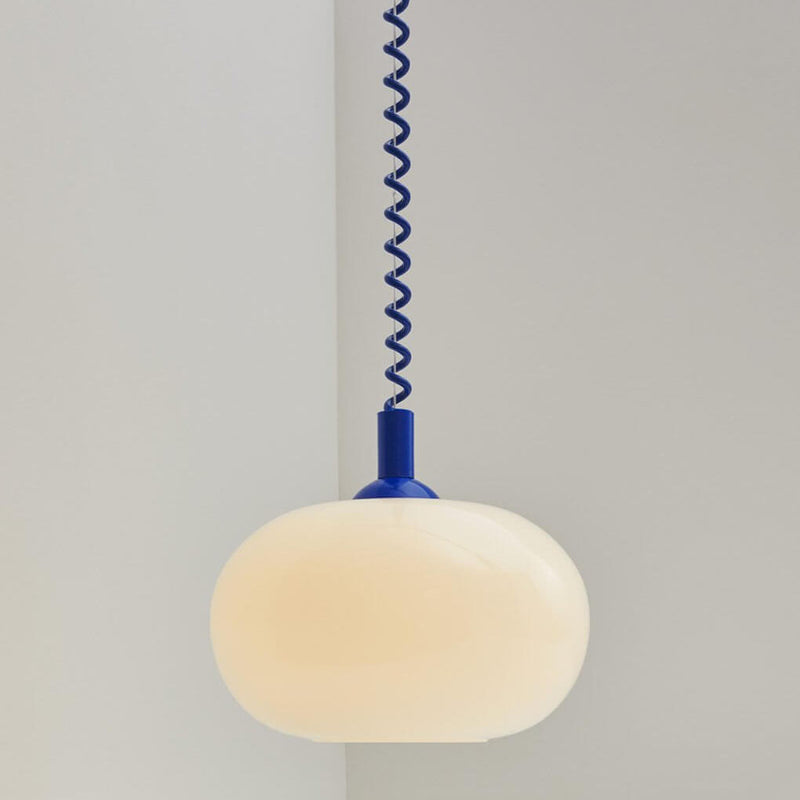 Modern Simple Cream White Round Glass Lift 1-Light Pendant Light