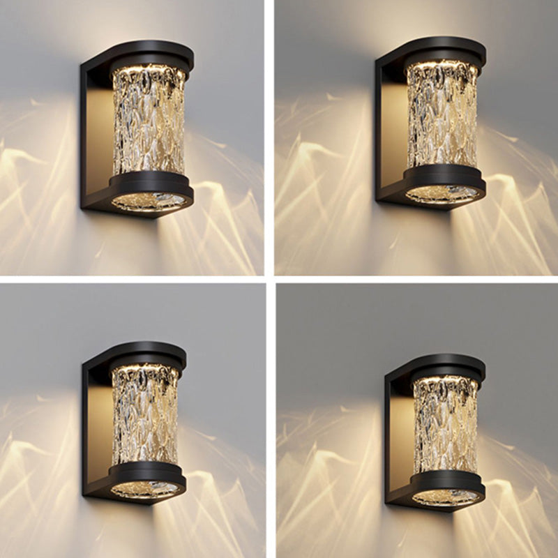 Modern Luxury Waterproof Solar Stainless Steel Glass Cylinder LED Wall Sconce Lamp For Outdoor Patio