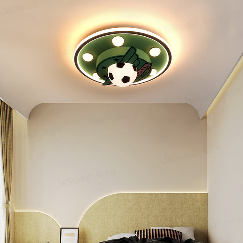 Contemporary Creative Kids Soccer Hardware ABS Acrylic LED Flush Mount Ceiling Light For Bedroom