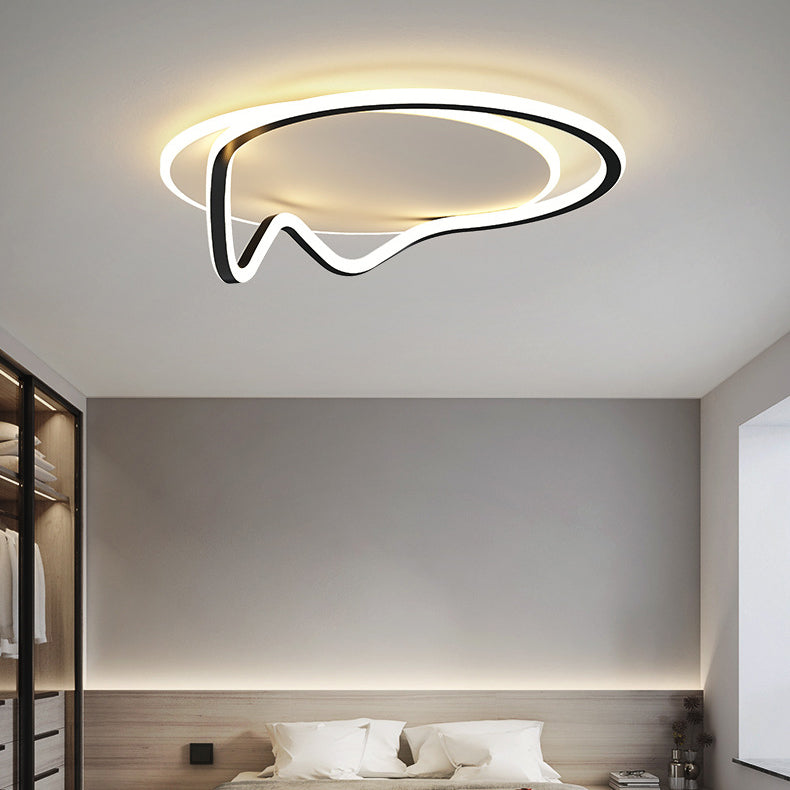 Modern Minimalist Round Line Iron Aluminium Acrylic LED Flush Mount Ceiling Light For Bedroom