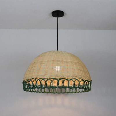 Traditional Japanese Rattan Weaving Round 1-Light Pendant Light For Living Room