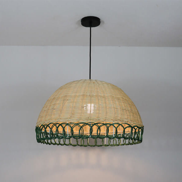 Traditional Japanese Rattan Weaving Round 1-Light Pendant Light For Living Room