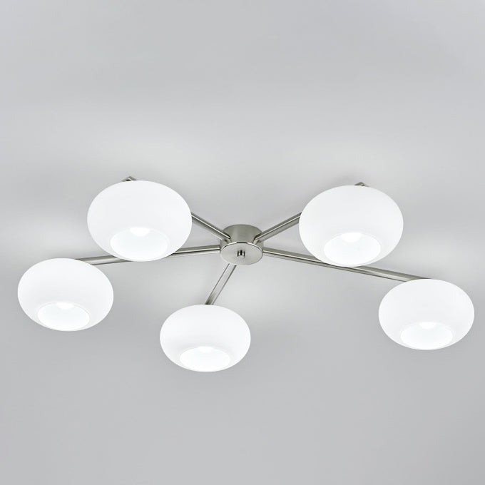 Modern Mid-Century Iron Glass Oval Shade 5-Light Semi-Flush Mount Ceiling Light For Living Room