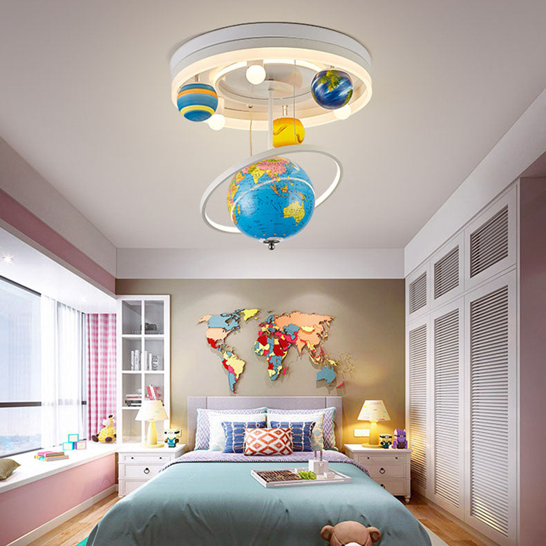 Contemporary Creative Round Iron Glass 3-Light Semi-Flush Mount Ceiling Light For Bedroom