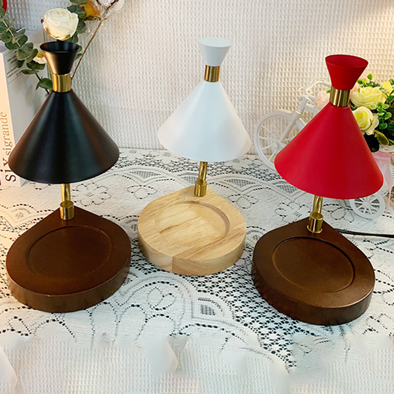 Contemporary Creative Iron Conical Shade Wooden Base 1-Light Melting Wax Table Lamp For Bedroom