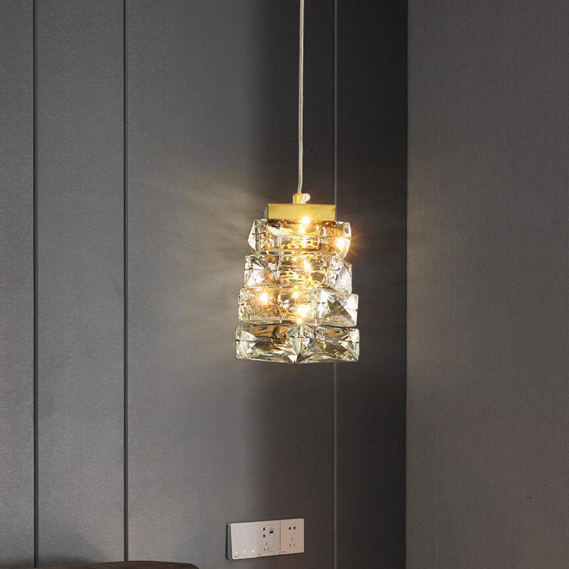 Modern Luxury Stainless Steel Crystal Irregular Column LED Pendant Light For Living Room