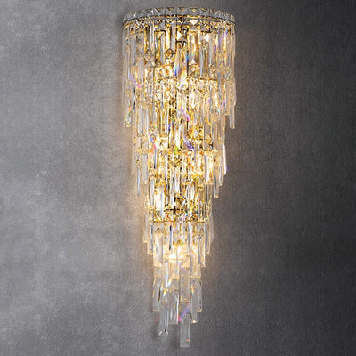 Contemporary Luxury Crystal Tassel Half Post 1-Light Wall Sconce Lamp For Living Room