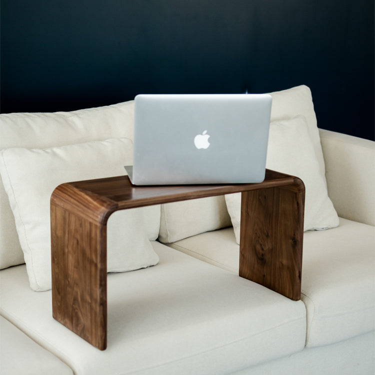 Contemporary Nordic Rectangular Square C Shape Wood Walnut End Table Embedded For Living Room