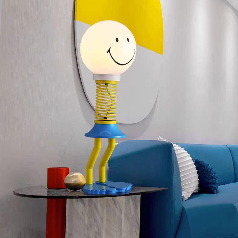 Contemporary Creative Memphis PVC Iron Smile Cartoon Character 1-Light Table Lamp For Bedroom