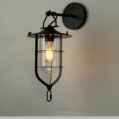 Contemporary Industrial Iron Glass Houseboat Design 1-Light Wall Sconce Lamp For Dining Room