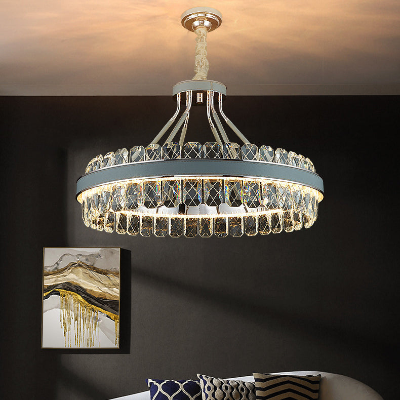 Modern Luxury Crystal Round Leather Crystal LED Chandelier For Bedroom