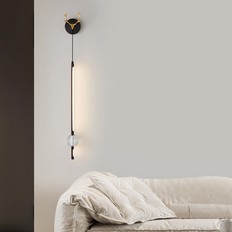 Modern Minimalist Strip Antler Orb Full Copper Crystal Silicone LED Wall Sconce Lamp For Bedroom