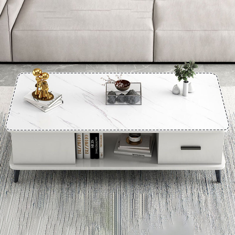 Contemporary Nordic Rectangular MDF Iron Coffee Table 1/2 Drawer For Living Room