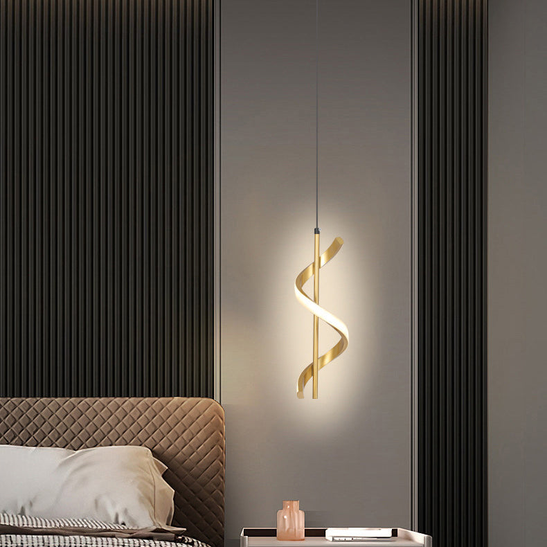 Modern Minimalist Cylinder Spiral Iron Silicone LED Pendant Light For Bedroom