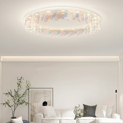 Contemporary Creative Iron Acrylic Round Cloud Star Piece LED Flush Mount Ceiling Light For Living Room