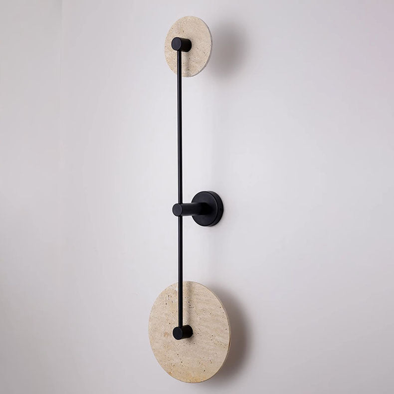 Modern Minimalist Geometric Circle Travertine Iron 2-Light Wall Sconce Lamp For Bedroom