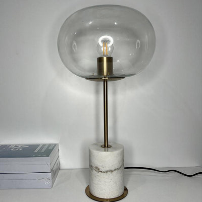 Modern Minimalist Round Ball Cylinder Marble Base Iron Glass 1-Light Table Lamp For Living Room