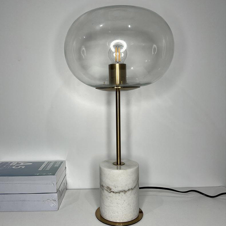 Modern Minimalist Round Ball Cylinder Marble Base Iron Glass 1-Light Table Lamp For Living Room