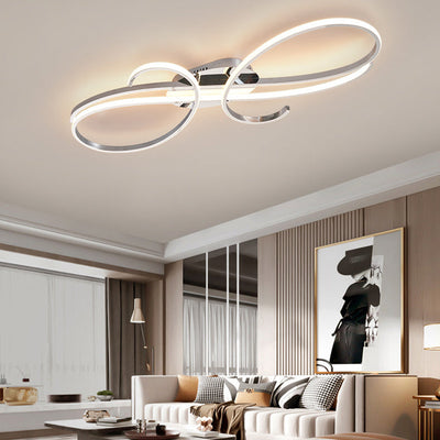 Modern Minimalist Curved Line Iron Aluminum Silicone LED Semi-Flush Mount Ceiling Light For Living Room