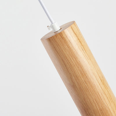 Modern Minimalist Rubberwood Cylinder Spotlight LED Pendant Light For Bedroom