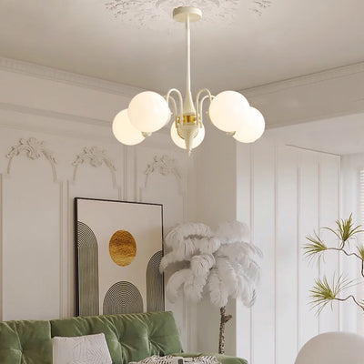 Contemporary Retro Branch Curved Rod Round Ball Iron Glass 3/5 Light Chandelier For Living Room