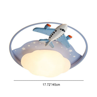 Contemporary Creative Resin Cartoon Airplane Rabbit Iron LED Kids Flush Mount Ceiling Light For Bedroom