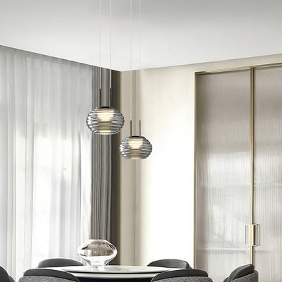 Modern Minimalist Striped Round Aluminum Glass LED Pendant Light For Living Room