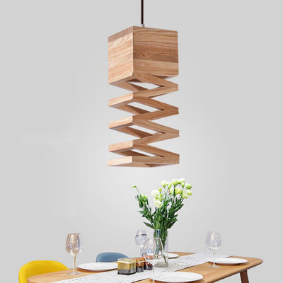 Contemporary Simplicity Geometric Square Wood 1-Light Pendant Light For Dining Room