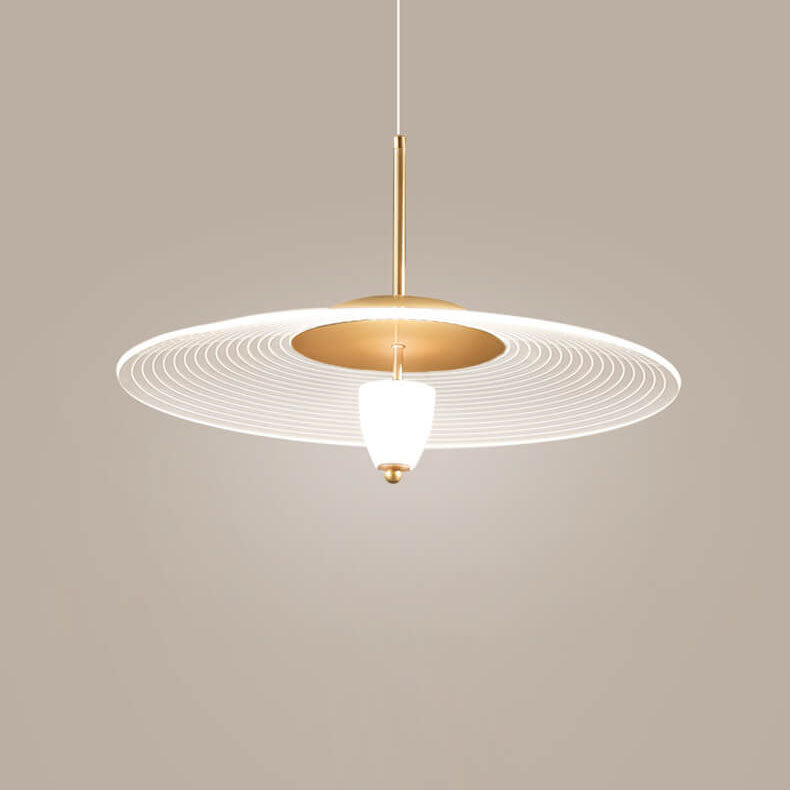 Contemporary Scandinavian Round Flying Saucer Acrylic Metal LED Pendant Light For Dining Room