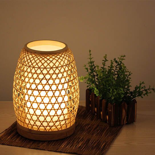 Traditional Rustic Bamboo Cage Shape 1-Light Table Lamp For Bedroom