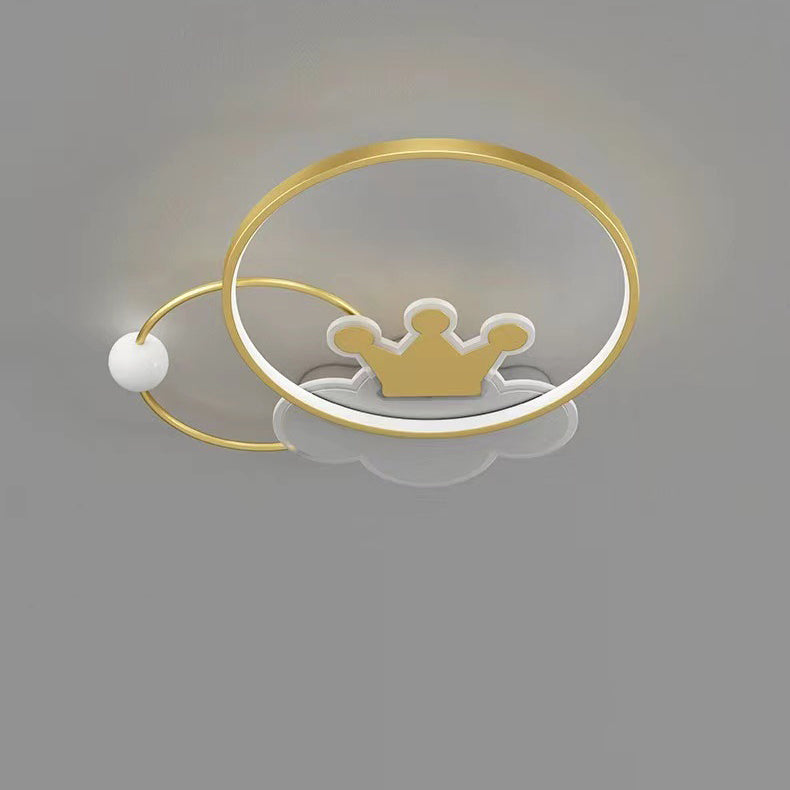 Contemporary Nordic Kids Iron Acrylic Circle Round Crown Cloud LED Flush Mount Ceiling Light For Bedroom