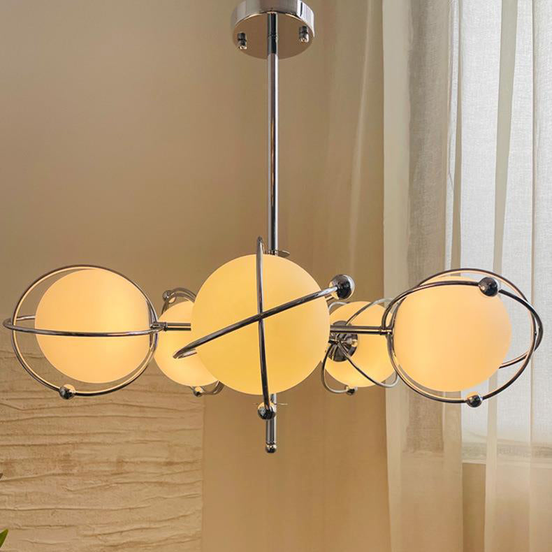 Modern Minimalist Orb Branch Border Glass Iron 5-Light Chandelier For Bedroom